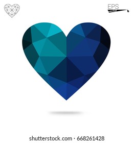 Light BLUE vector heart isolated on white background. Geometric rumpled triangular low poly origami style gradient graphic illustration. Polygonal design for your business.