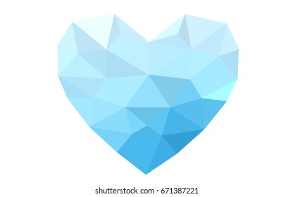 Light BLUE vector heart isolated on white background. Geometric rumpled triangular low poly origami style gradient graphic illustration. Polygonal design for your business.