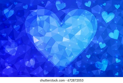 Light BLUE vector heart isolated on white background. Geometric rumpled triangular low poly origami style gradient graphic illustration. Polygonal design for your business.