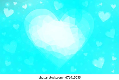 Light BLUE vector heart isolated on white background. Geometric rumpled triangular low poly origami style gradient graphic illustration. Polygonal design for your business.
