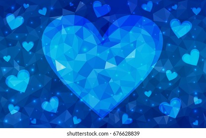 Light BLUE vector heart isolated on white background. Geometric rumpled triangular low poly origami style gradient graphic illustration. Polygonal design for your business.
