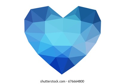 Light BLUE vector heart isolated on white background. Geometric rumpled triangular low poly origami style gradient graphic illustration. Polygonal design for your business.