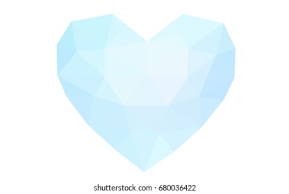 Light BLUE vector heart isolated on white background. Geometric rumpled triangular low poly origami style gradient graphic illustration. Polygonal design for your business.