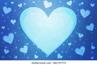 Light BLUE vector heart isolated on white background. Geometric rumpled triangular low poly origami style gradient graphic illustration. Polygonal design for your business.