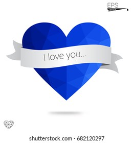 Light BLUE vector heart isolated on white background. Geometric rumpled triangular low poly origami style gradient graphic illustration. Polygonal design for your business.