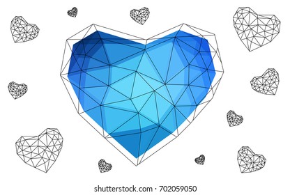 Light BLUE vector heart isolated on white background. Geometric rumpled triangular low poly origami style gradient graphic illustration. Polygonal design for your business.