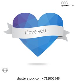 Light BLUE vector heart isolated on white background. Geometric rumpled triangular low poly origami style gradient graphic illustration. Polygonal design for your business.