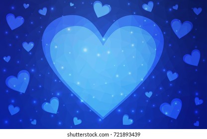 Light BLUE vector heart isolated on white background. Geometric rumpled triangular low poly origami style gradient graphic illustration. Polygonal design for your business.