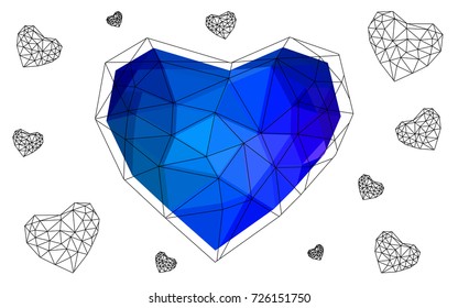 Light BLUE vector heart isolated on white background. Geometric rumpled triangular low poly origami style gradient graphic illustration. Polygonal design for your business.