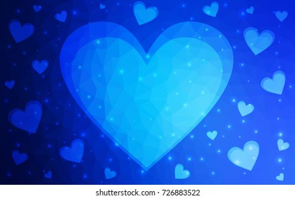 Light BLUE vector heart isolated on white background. Geometric rumpled triangular low poly origami style gradient graphic illustration. Polygonal design for your business.