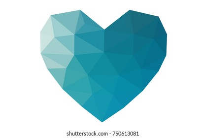 Light BLUE vector heart isolated on white background. Geometric rumpled triangular low poly origami style gradient graphic illustration. Polygonal design for your business.