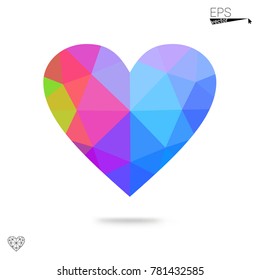 Light BLUE vector heart isolated on white background. Geometric rumpled triangular low poly origami style gradient graphic illustration. Polygonal design for your business.