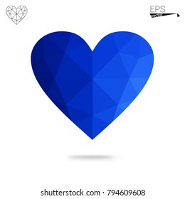Light BLUE vector heart isolated on white background. Geometric rumpled triangular low poly origami style gradient graphic illustration. Polygonal design for your business.