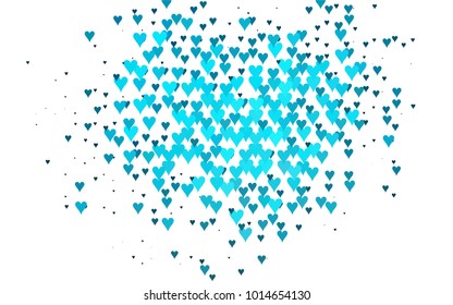 Light BLUE vector hearts isolated on white background. Cool pattern in origami style with gradient for Valentine day. Graphic illustration for your business design.
