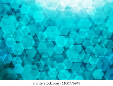 Light BLUE vector hexagon mosaic pattern. Creative illustration in halftone style with gradient. A completely new design for your business.