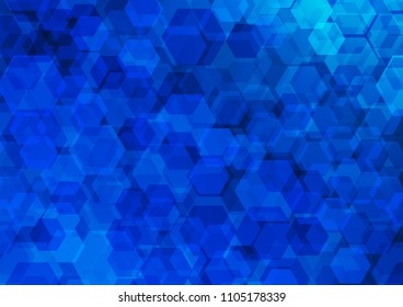 Light BLUE vector hexagon mosaic pattern. Creative illustration in halftone style with gradient. The completely new template can be used for your brand book.