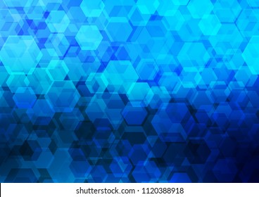 Light BLUE vector hexagon mosaic background. Shining colored illustration in a Brand new style. The polygonal design can be used for your web site.