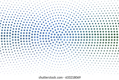 Light BLUE vector illustration which consist of circles. Dotted gradient design for your business. Creative geometric background in halftone style with colored spots.