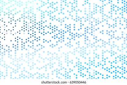 Light BLUE vector illustration which consist of circles. Dotted gradient design for your business. Creative geometric background in halftone style with colored spots.