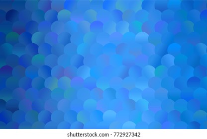Light BLUE vector illustration which consist of circles. Dotted gradient design for your business. Creative geometric background in halftone style with colored spots.