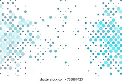 Light BLUE vector illustration which consist of circles. Dotted gradient design for your business. Creative geometric background in halftone style with colored spots.