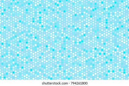 Light BLUE vector illustration which consist of circles. Dotted gradient design for your business. Creative geometric background in halftone style with colored spots.
