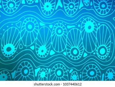 Light BLUE vector indian curved background. Creative illustration in blurred style with doodles and Zen tangles. The pattern can be used for coloring books and pages for kids.