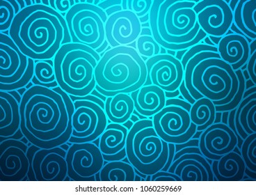 Light BLUE vector indian curved pattern. Creative illustration in blurred style with doodles and Zen tangles. The doodle design can be used for your web site.