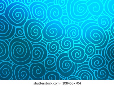 Light BLUE vector indian curved pattern. Ethnic elegant natural pattern with gradient. Hand painted design for web, leaflet, textile.