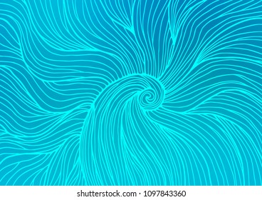 Helle BLAU-Vektorillustration, indischer gebogener Hintergrund. Dekorative leuchtende Illustration mit Doodles auf abstrakter Vorlage. Das strukturierte Muster kann für Webseiten verwendet werden.
