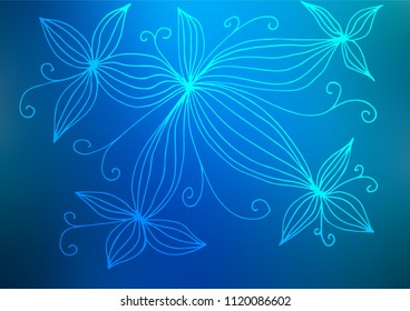 Light BLUE vector indian curved template. Colorful abstract illustration with lines in Asian style. The elegant pattern can be used as a part of a brand book.