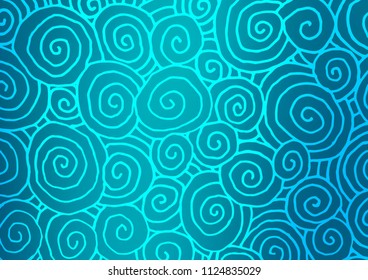 Light BLUE vector indian curved pattern. Doodles on blurred abstract background with gradient. The textured pattern can be used for website.