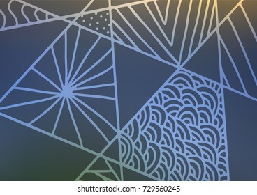 Light BLUE vector indian curved background. Colorful illustration in abstract style with doodles and Zen tangles. A completely new design for your business.