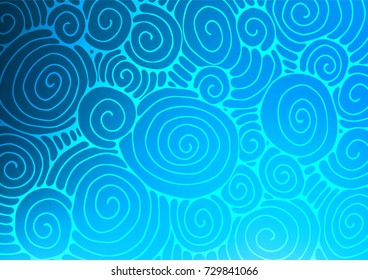 Light BLUE vector indian curved pattern. Glitter abstract illustration with doodles and Zen tangles. The best blurred design for your business.