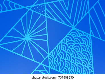 Light BLUE vector indian curved texture. Glitter abstract illustration with doodles and Zen tangles. The doodle design can be used for your web site.