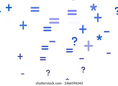 Light BLUE vector layout with algebra elements. Modern geometrical illustration with numerals. Best design a poster, banner of a math college.