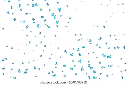 Light BLUE vector layout with banking symbols. Illustration with EUR, USD, JPY signs on white template. Smart design for your business advert of economic, wealth.