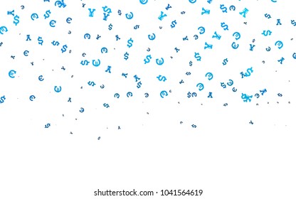 Light BLUE vector layout with banking symbols. Colored symbols of all currency on white background. The pattern can be used as ads, poster, banner for payments.