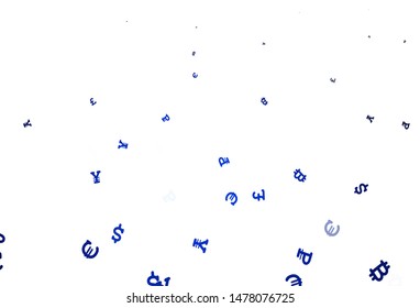 Light BLUE vector layout with banking symbols. Shining illustration with signs of currency on abstract template. Pattern for bank ads, posters, banners.