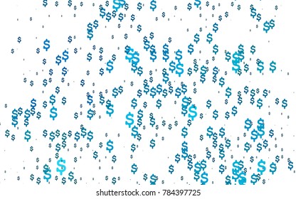 Light BLUE vector layout with banking symbols. Shining illustration with signs of dollars on abstract template. Best design for your ad, poster, banner of USD money.