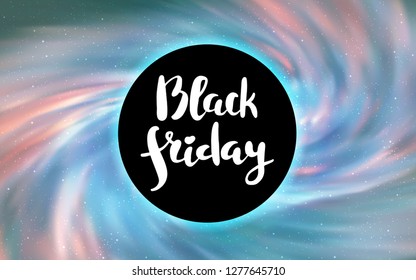 Light BLUE vector layout with a black hole, universe. Colorful black hole with shining night sky stars. Backdrop for super sales on Black Friday.