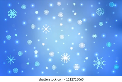 Light BLUE vector layout with bright snowflakes. Shining colored illustration with snow in christmas style. The template can be used as a new year background.
