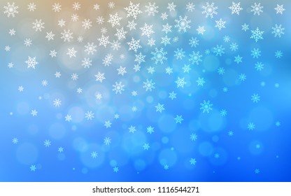 Light BLUE vector layout with bright snowflakes. Decorative shining illustration with snow on abstract template. New year design for your ad, poster, banner.