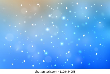 Light BLUE vector layout with bright snowflakes. Blurred decorative design in xmas style with snow. The pattern can be used for new year ad, booklets.