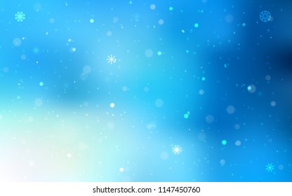 Light BLUE vector layout with bright snowflakes. Decorative shining illustration with snow on abstract template. New year design for your ad, poster, banner.