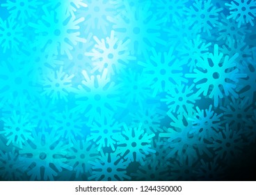Light BLUE vector layout with bright snowflakes. Snow on blurred abstract background with gradient. New year design for your ad, poster, banner.