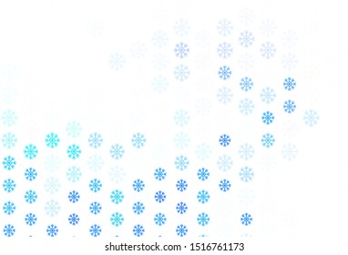Light BLUE vector layout with bright snowflakes. Shining colorful illustration with snow on abstract template. Pattern for new year leaflets.