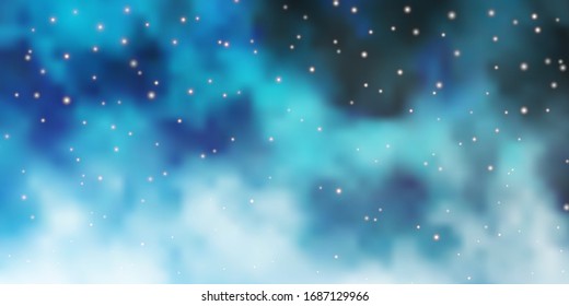 Leichte BLAU-Vektorillustration mit hellen Sternen. Farbige Illustration mit abstrakten Farbverlauf-Sternen. Muster für neue Jahreswerbung, Broschüren.