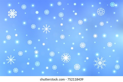 Light BLUE vector layout with bright snowflakes. Shining colored illustration with snow in christmas style. The pattern can be used for new year leaflets.
