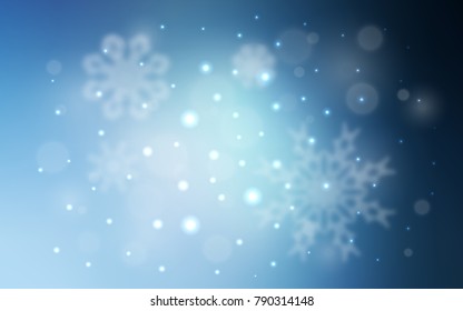 Light BLUE vector layout with bright snowflakes. Snow on blurred abstract background with gradient. The template can be used as a new year background.